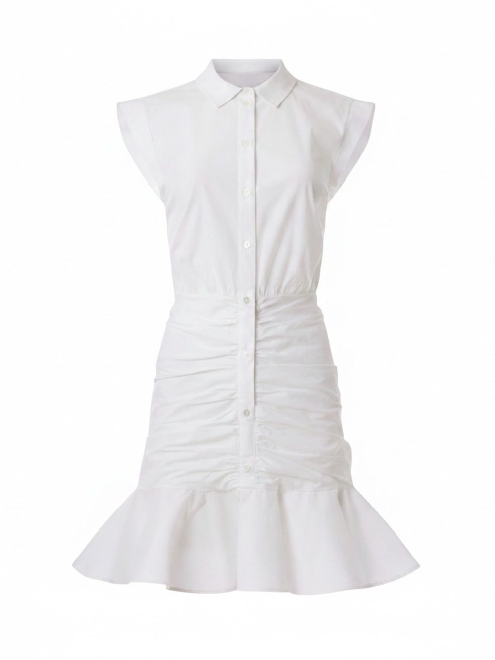 Veronica Beard Ruched Shirt Dress with Ruffle Hem, Off White - Picture 7 of 11